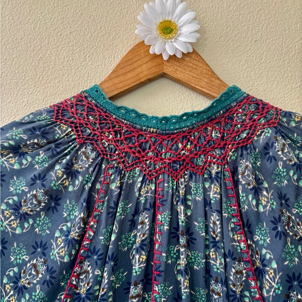 NATURAL LIFE Teal Maxi Dress with Deep Red Embroidery Trim. - Picture 7 of 7